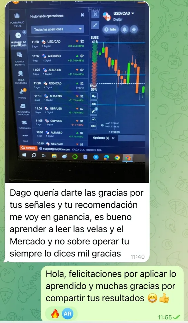 Captura compartida por un miembro del grupo: sus resultados y su mensaje